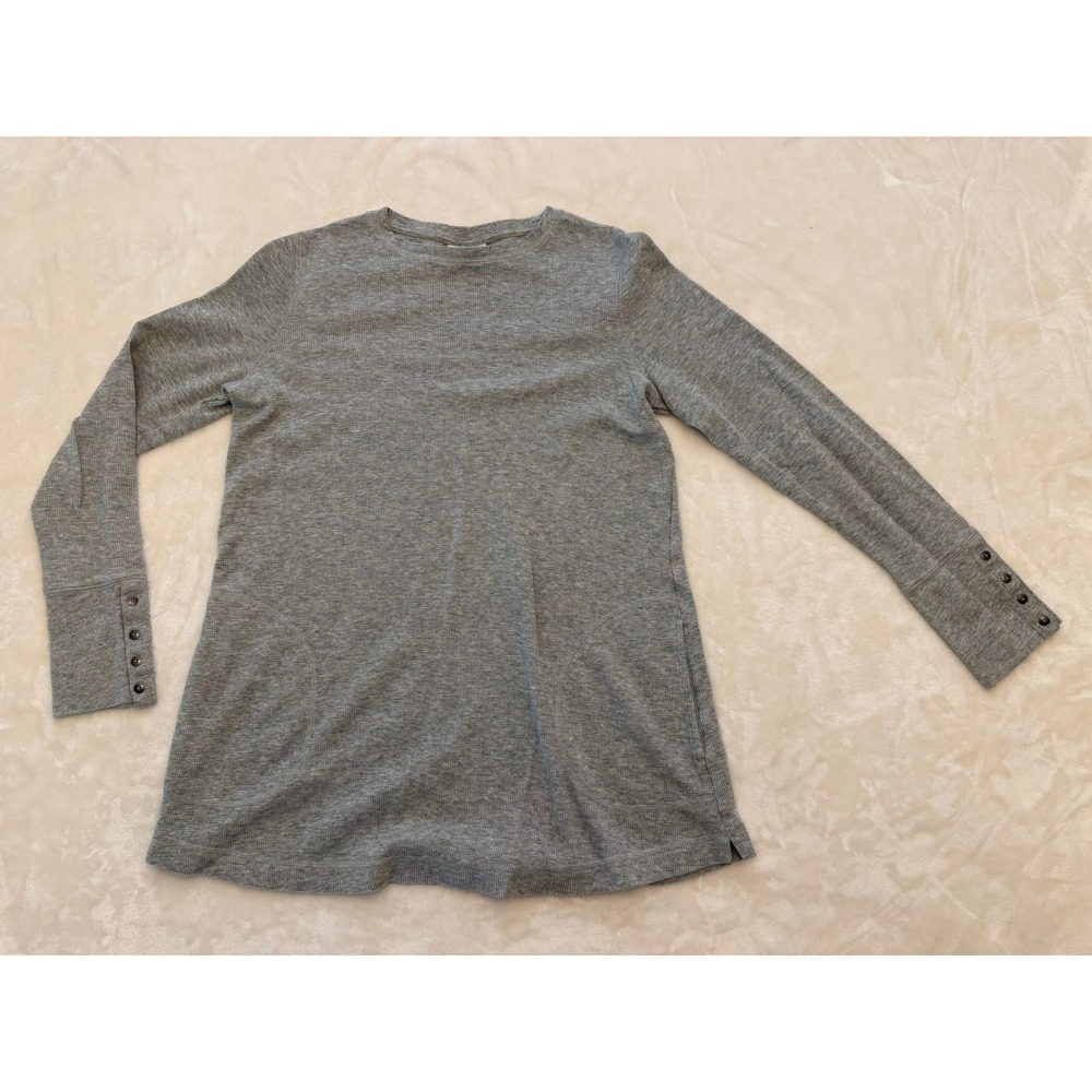 J. Jill Heather Gray Waffle Knit Thermal Top Button Cuff Tunic Small